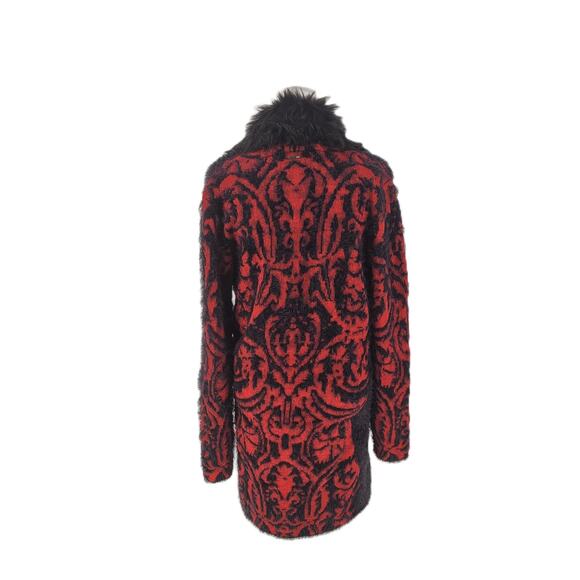 Black Rivet Womens Red Black Faux Fur Trim Long Sleeve Cardigan Sweater Size L - Picture 3 of 9